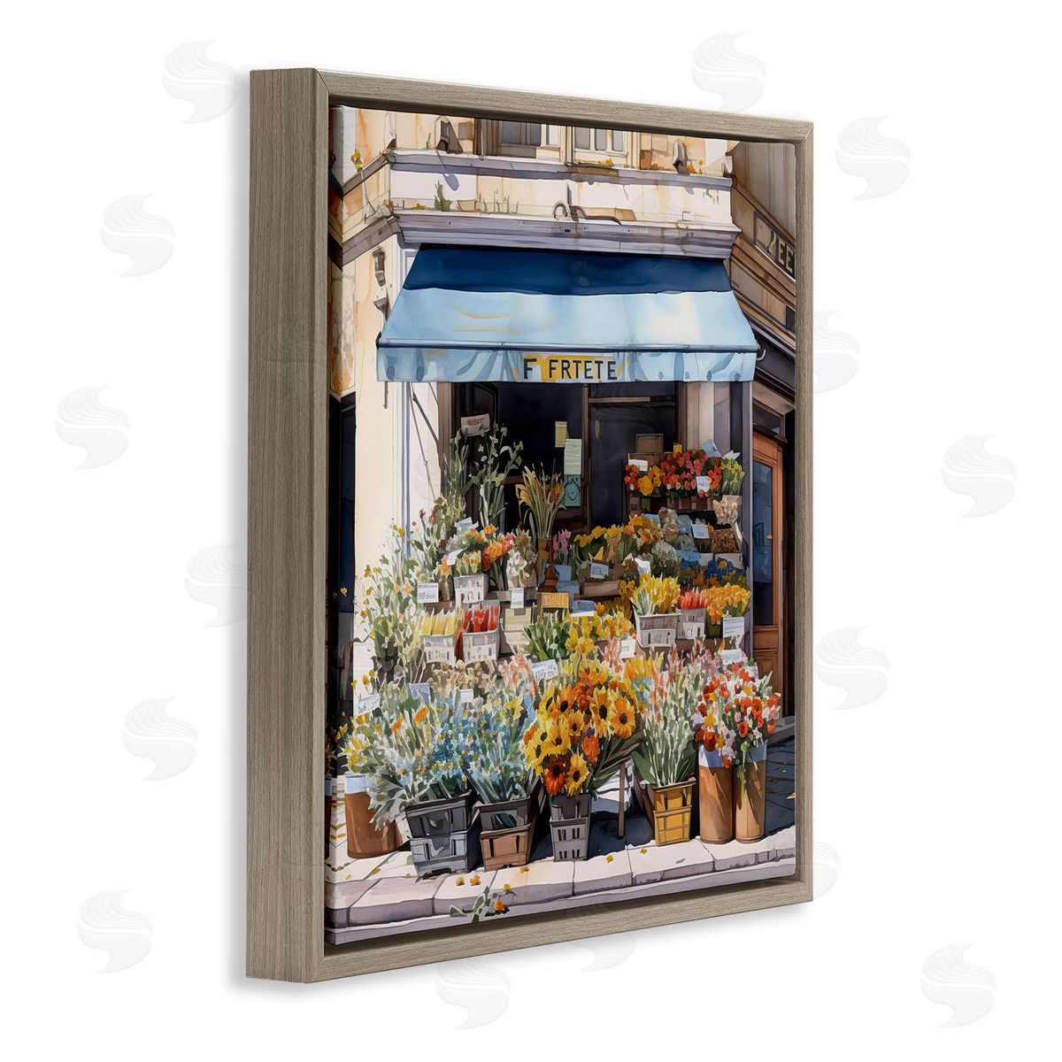 LSR Design Studio Urban Flower Shop Brown Floating Frame Canvas Wall Art Print