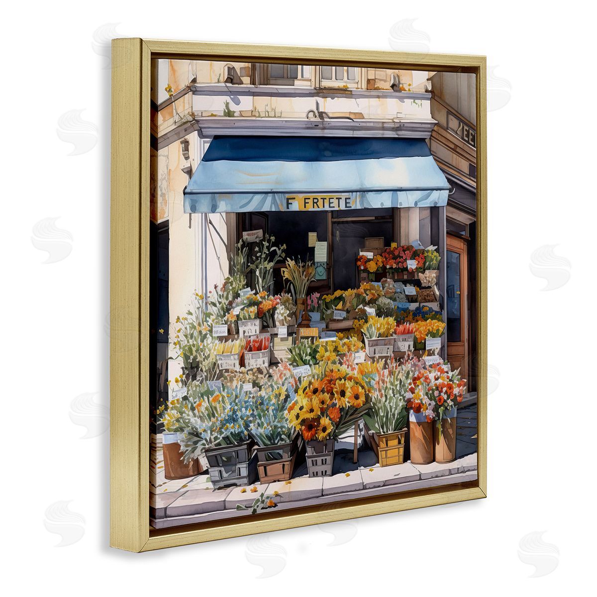 LSR Design Studio Urban Flower Shop Gold Floating Frame Canvas Wall Art Print