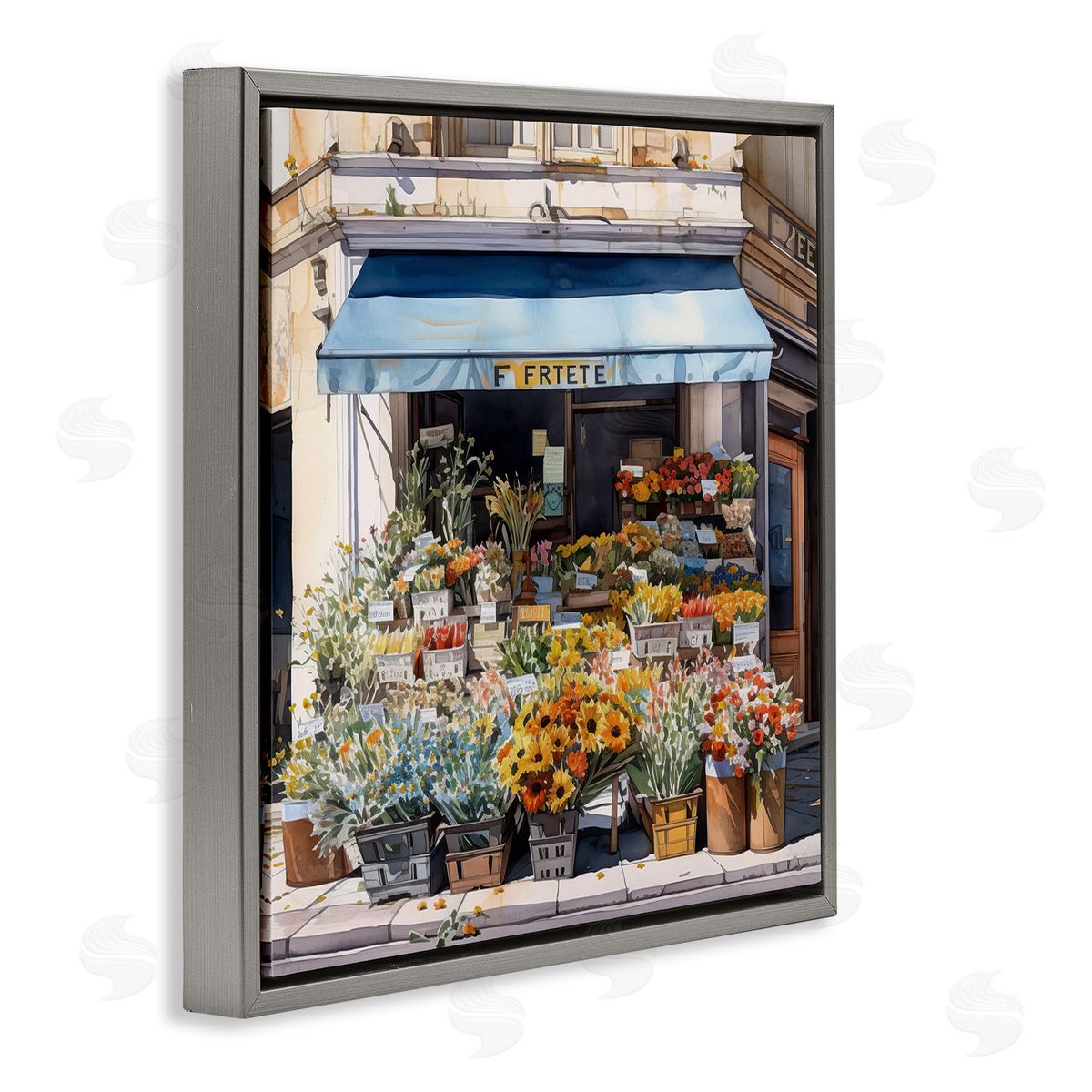 LSR Design Studio Urban Flower Shop Gray Floating Frame Canvas Wall Art Print