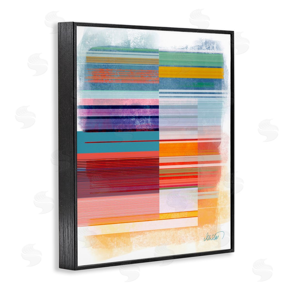Ishita Banerjee Patterned Rainbow Abstract Black Framed Giclee Wall Artside_