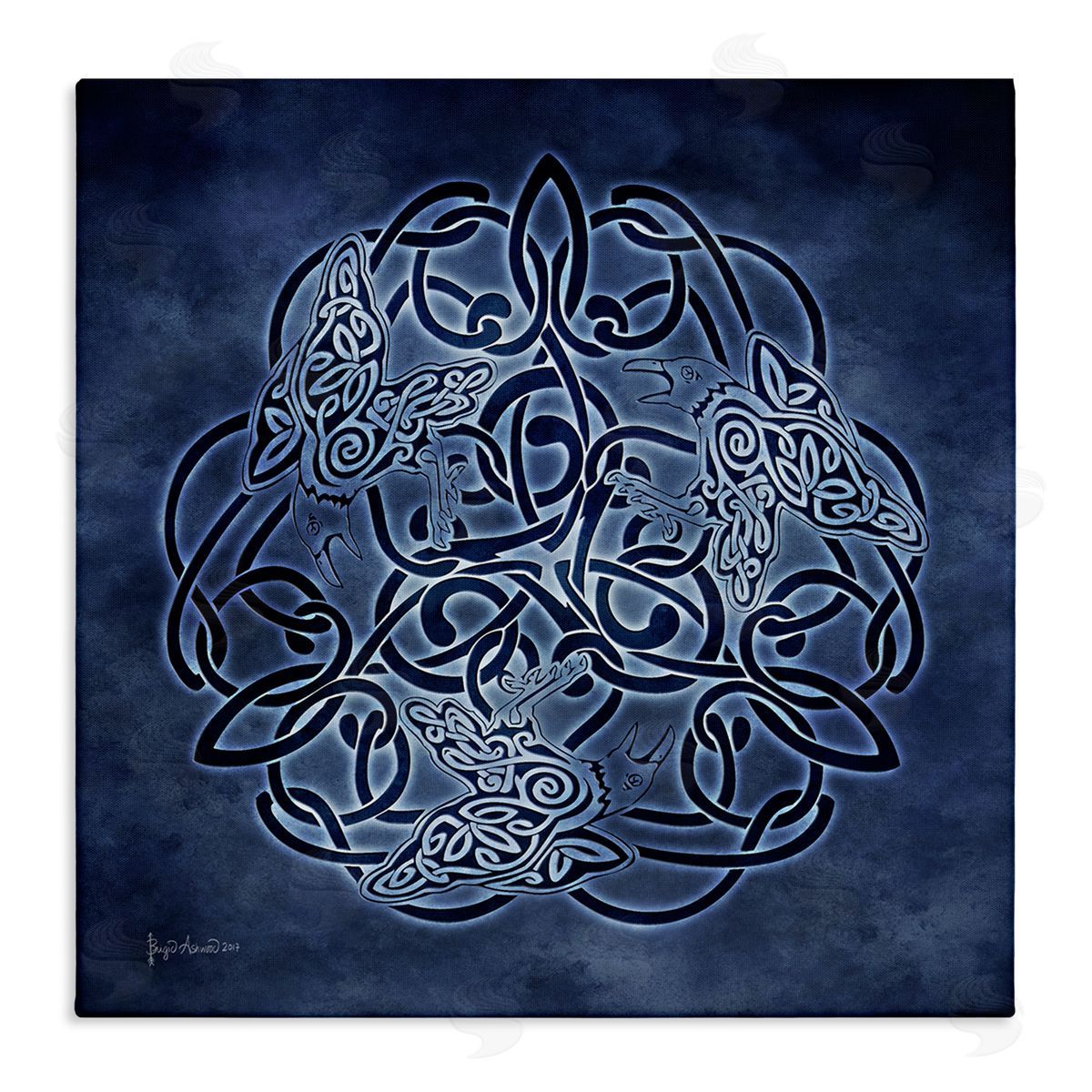 Brigid Ashwood Blue Celtic Raven Pattern Canvas Wall Art