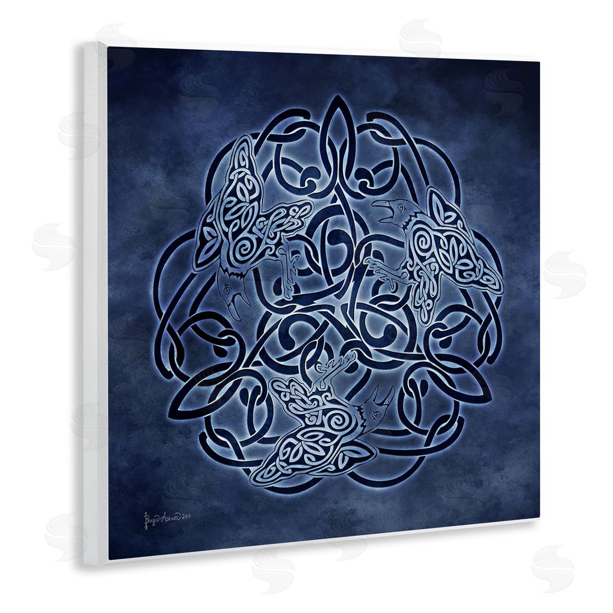 Brigid Ashwood Blue Celtic Raven Pattern Wall Plaque Artside_