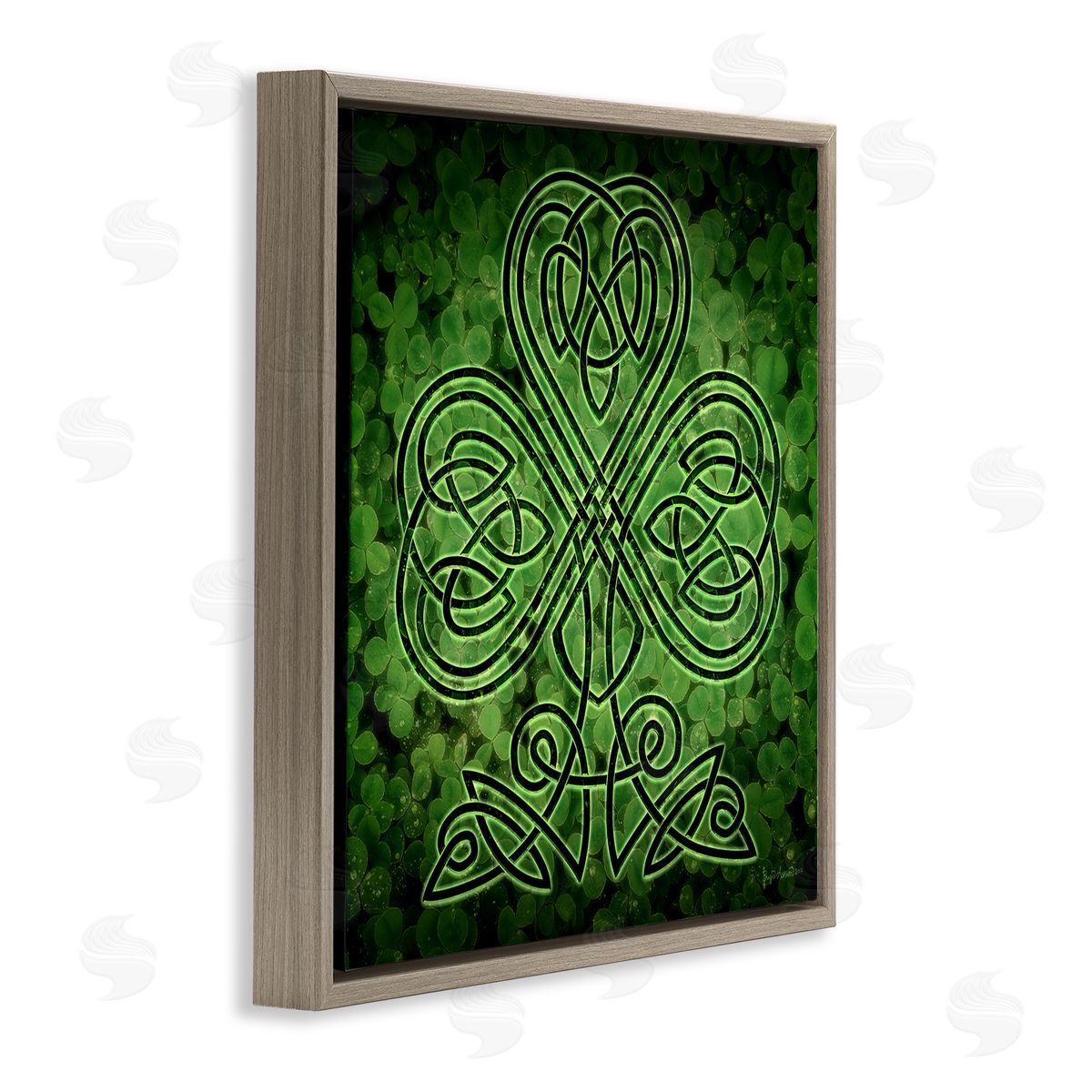 Brigid Ashwood Green Celtic Shamrock Knot Brown Floater Frame Canvas Artside_