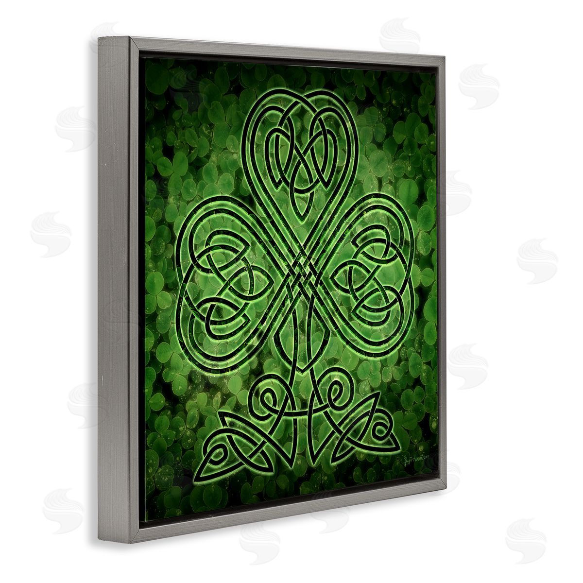 Brigid Ashwood Green Celtic Shamrock Knot Gray Floater Frame Canvas Artside_