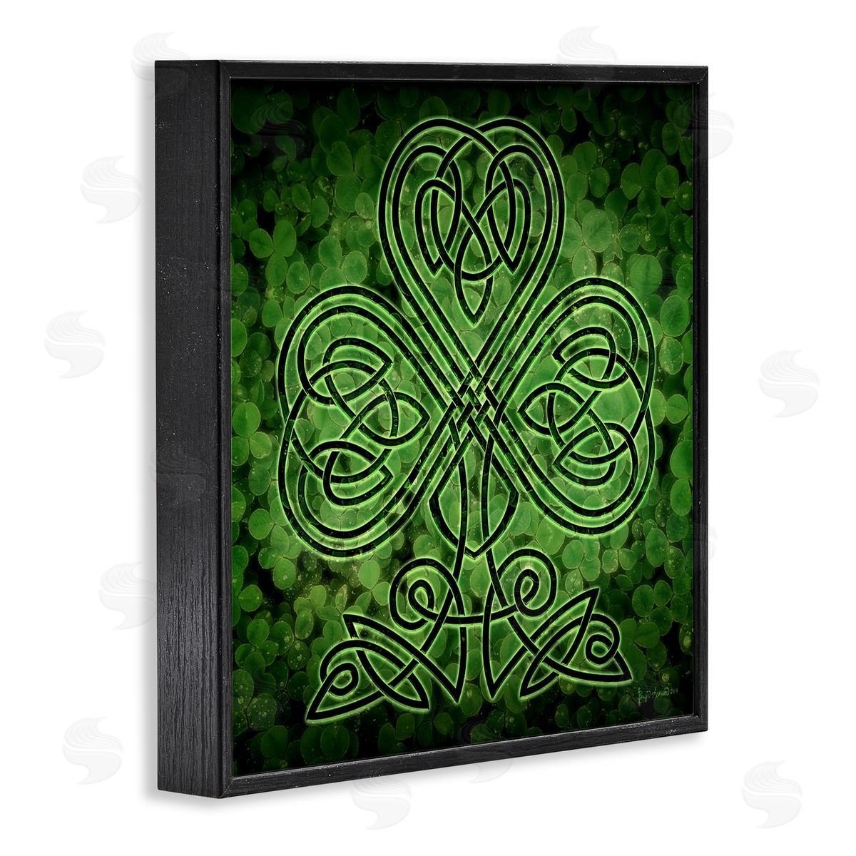 Brigid Ashwood Green Celtic Shamrock Knot Black Framed Giclee Wall Artside_