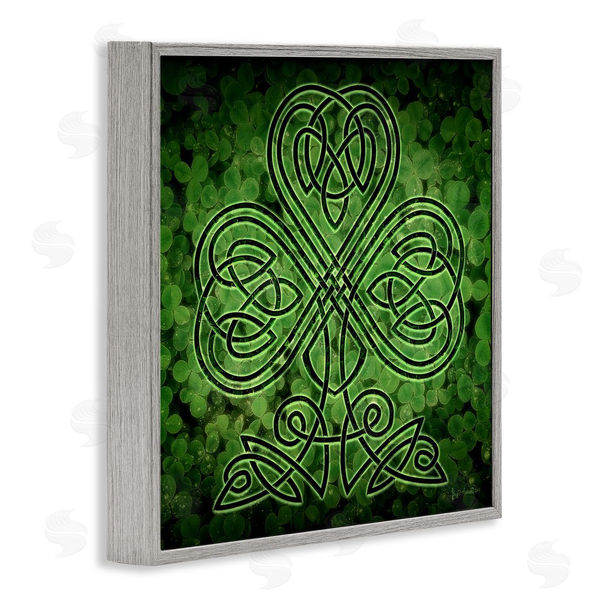 Brigid Ashwood Green Celtic Shamrock Knot Gray Framed Giclee Wall Artside_