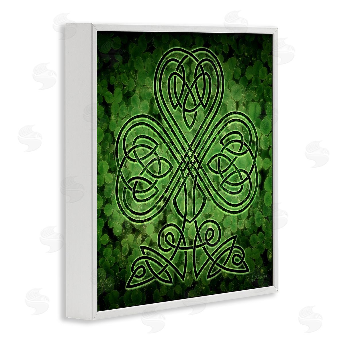 Brigid Ashwood Green Celtic Shamrock Knot White Framed Giclee Wall Artside_