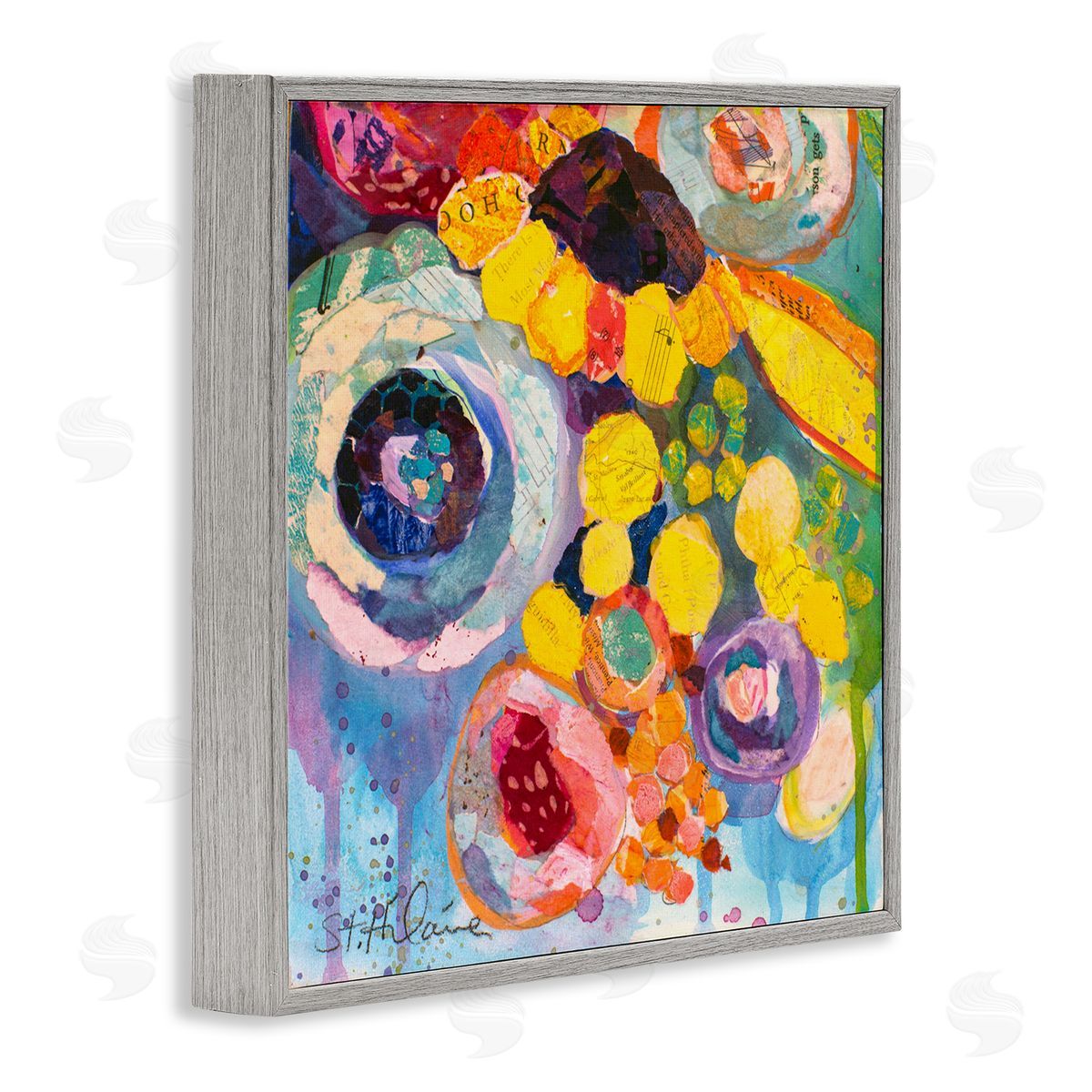 Elizabeth St. Hilaire Abstract Bold Flower Painting Gray Framed Giclee Wall Artside_