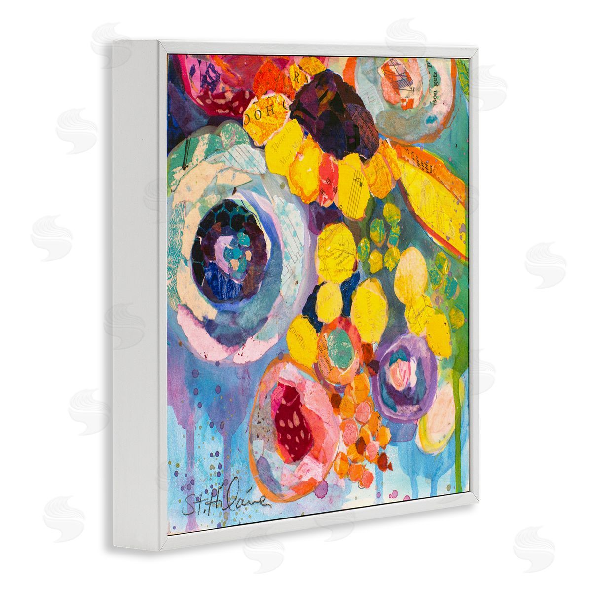 Elizabeth St. Hilaire Abstract Bold Flower Painting White Framed Giclee Wall Artside_