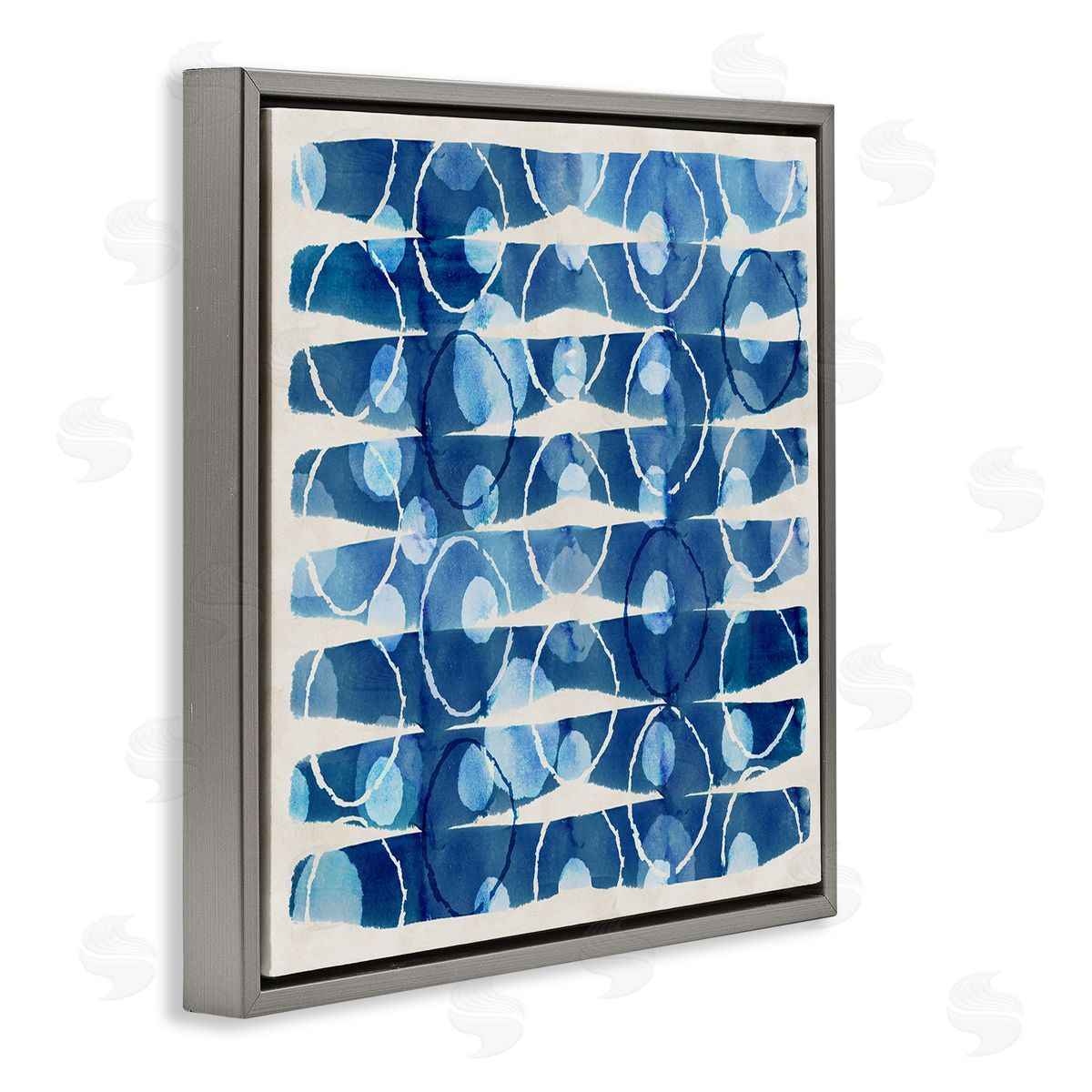 Flora Kouta Blue Patterned Watercolor Gray Floater Frame Canvas Artside_