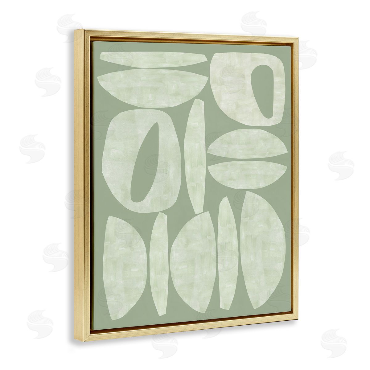 Flora Kouta Green Contemporary Shapes Gold Floater Frame Canvas Artside_