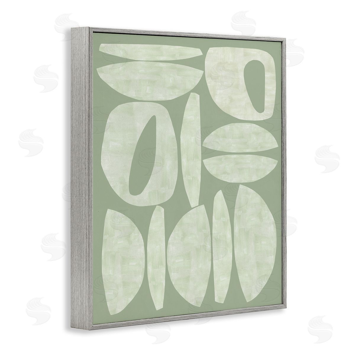 Flora Kouta Green Contemporary Shapes Gray Framed Giclee Wall Artside_