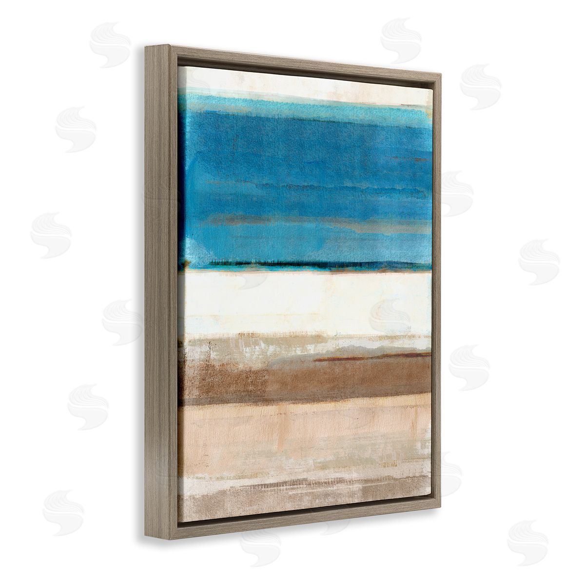 Flora Kouta Blue & Tan Abstraction Brown Floater Frame Canvas Artside_