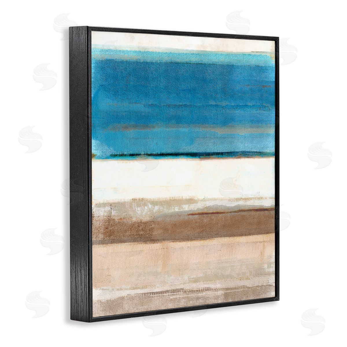 Flora Kouta Blue & Tan Abstraction Black Framed Giclee Wall Artside_