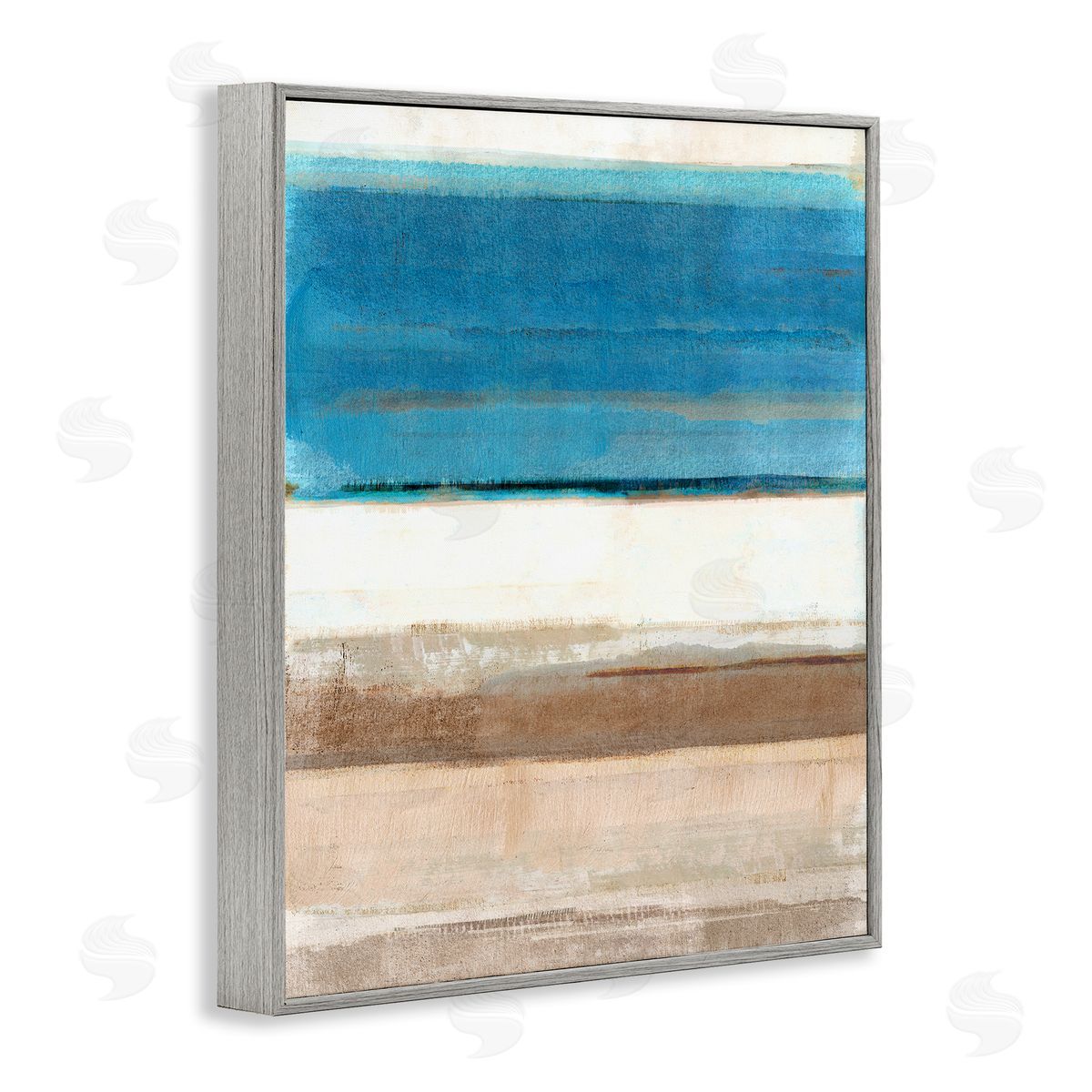 Flora Kouta Blue & Tan Abstraction Gray Framed Giclee Wall Artside_