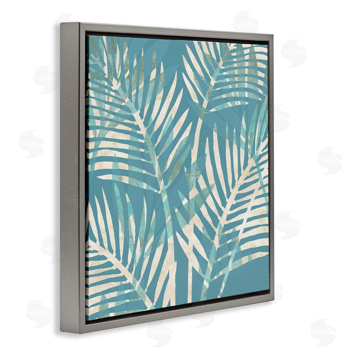 Flora Kouta Tropical Leaves Abstract Gray Floater Frame Canvas Artside_