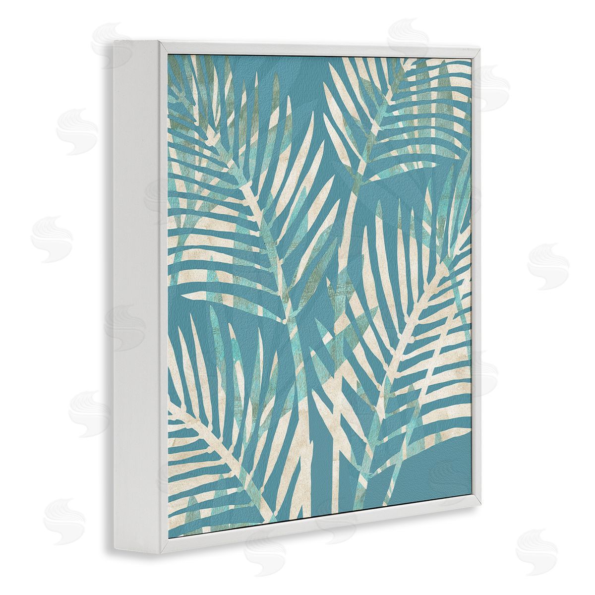 Flora Kouta Tropical Leaves Abstract White Framed Giclee Wall Artside_