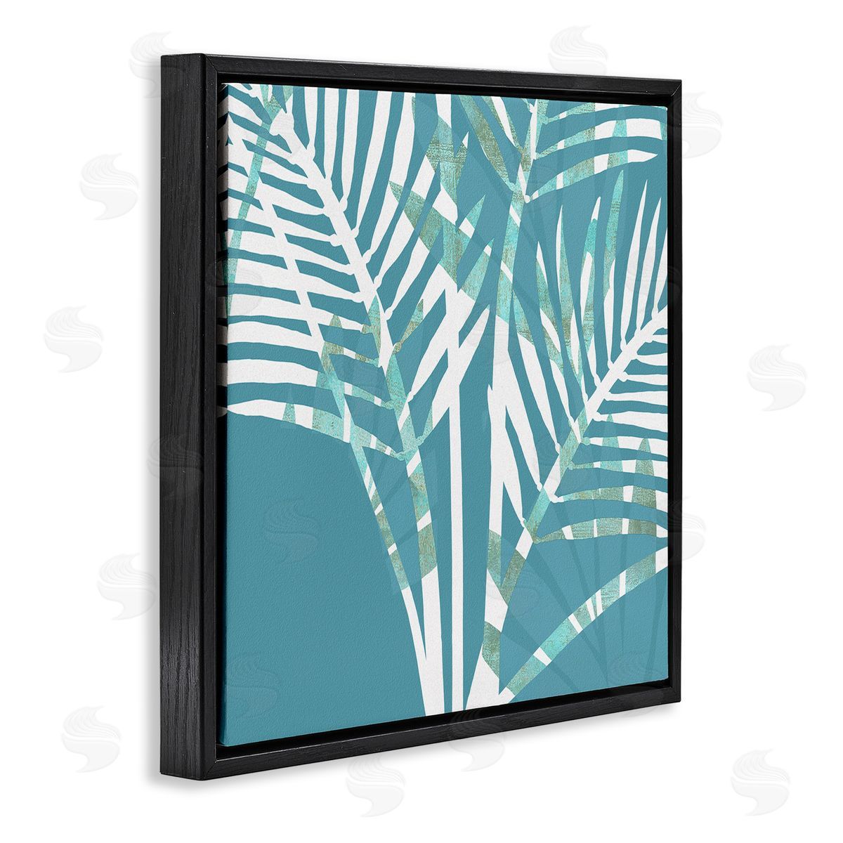 Flora Kouta Blue Modern Plant Leaves Black Floater Frame Canvas Artside_