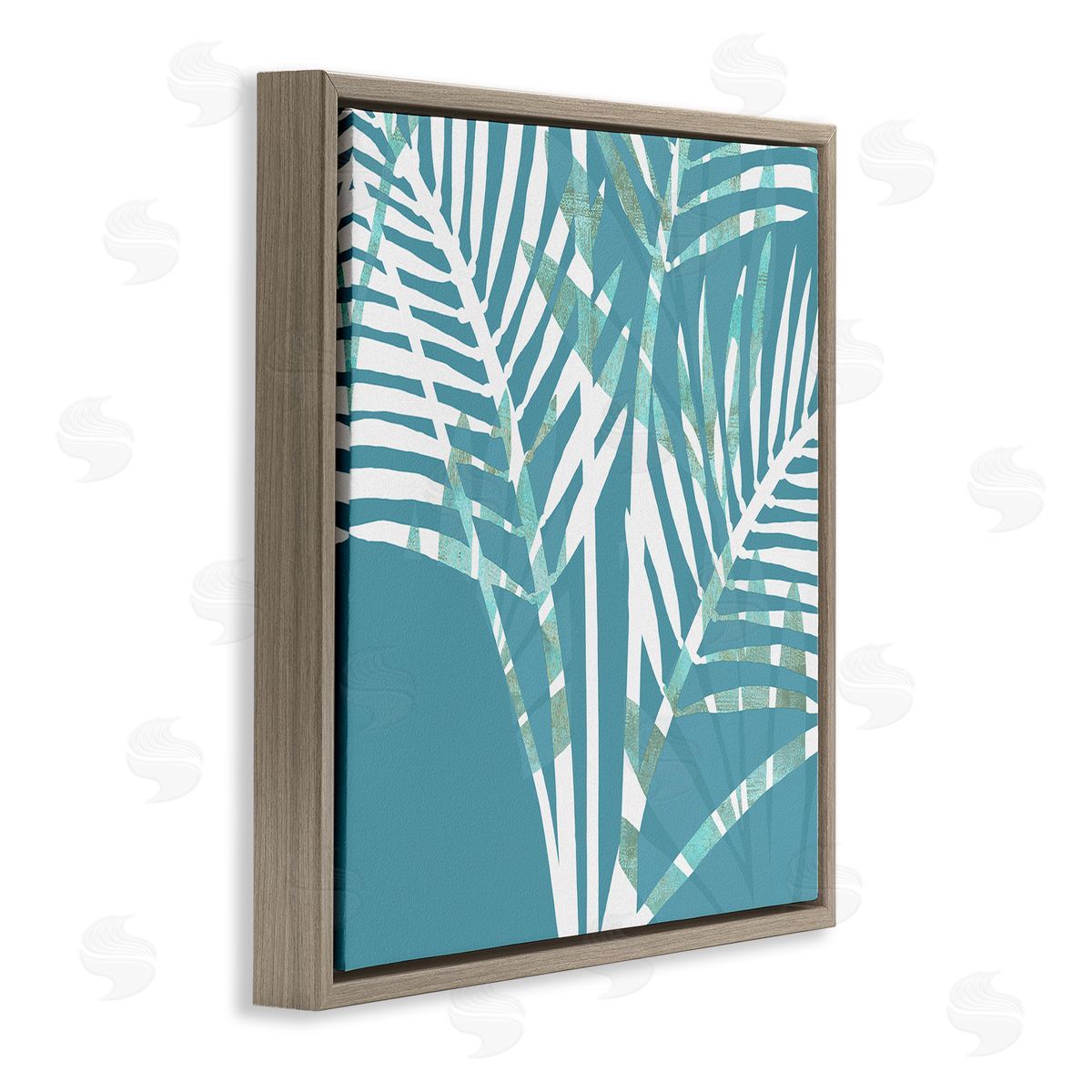 Flora Kouta Blue Modern Plant Leaves Brown Floater Frame Canvas Artside_
