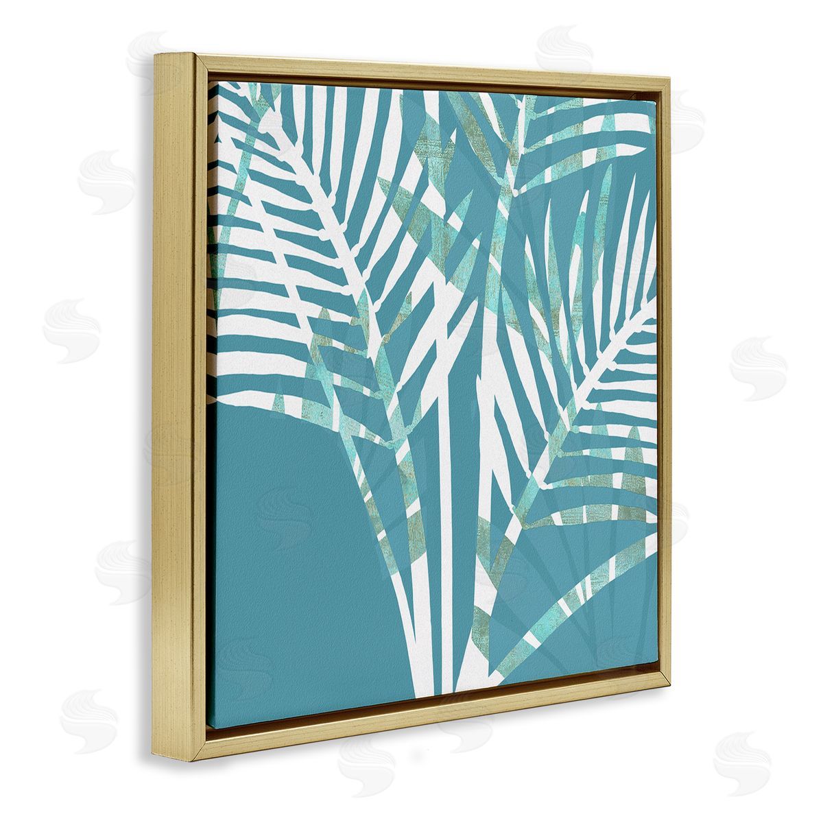Flora Kouta Blue Modern Plant Leaves Gold Floater Frame Canvas Artside_