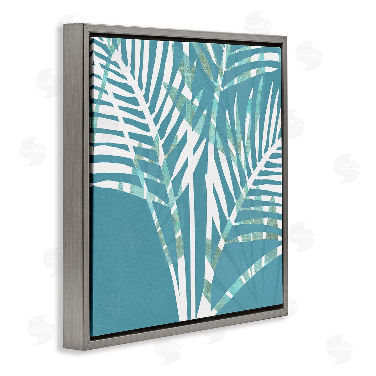 Flora Kouta Blue Modern Plant Leaves Gray Floater Frame Canvas Artside_
