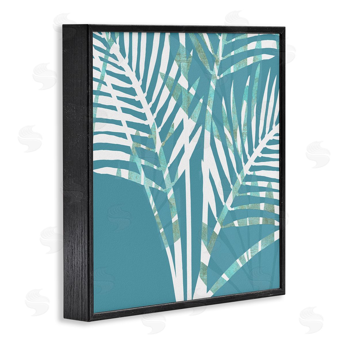 Flora Kouta Blue Modern Plant Leaves Black Framed Giclee Wall Artside_
