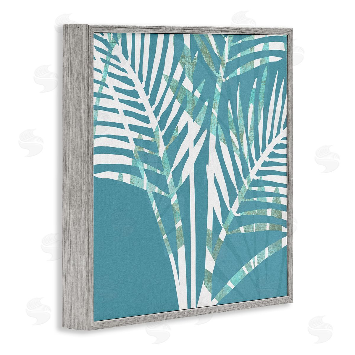 Flora Kouta Blue Modern Plant Leaves Gray Framed Giclee Wall Artside_
