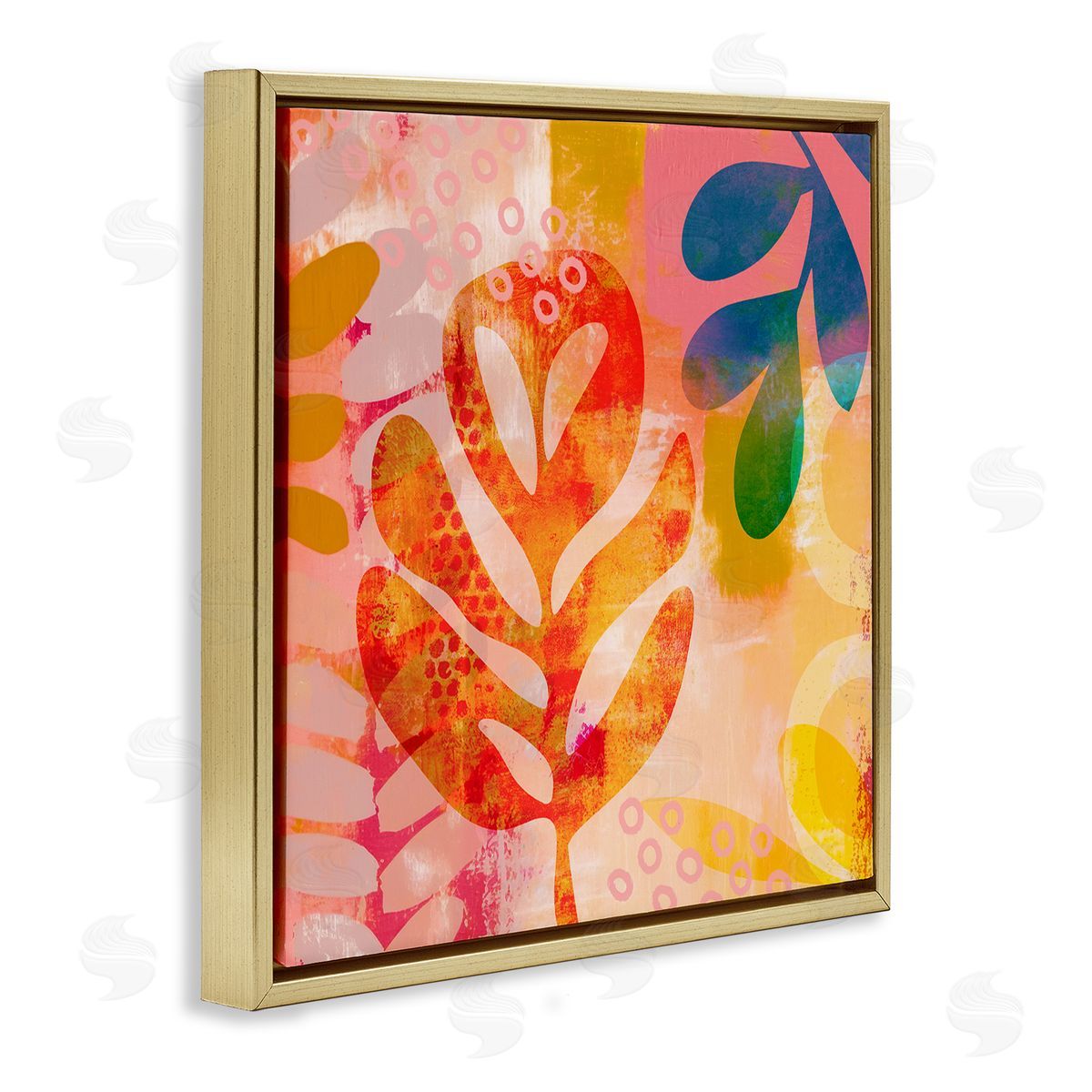 Andrea Haase Vivid Contemporary Leaves Gold Floater Frame Canvas Artside_