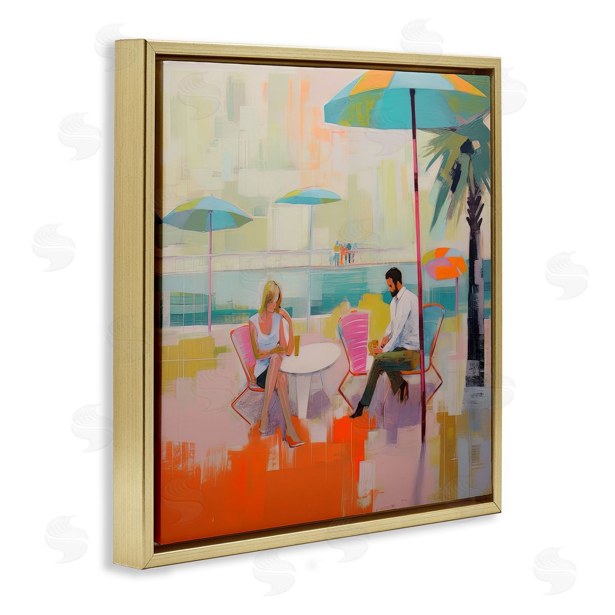 Irena Orlov Couple at Beach Abstract Gold Floater Frame Canvas Artside_