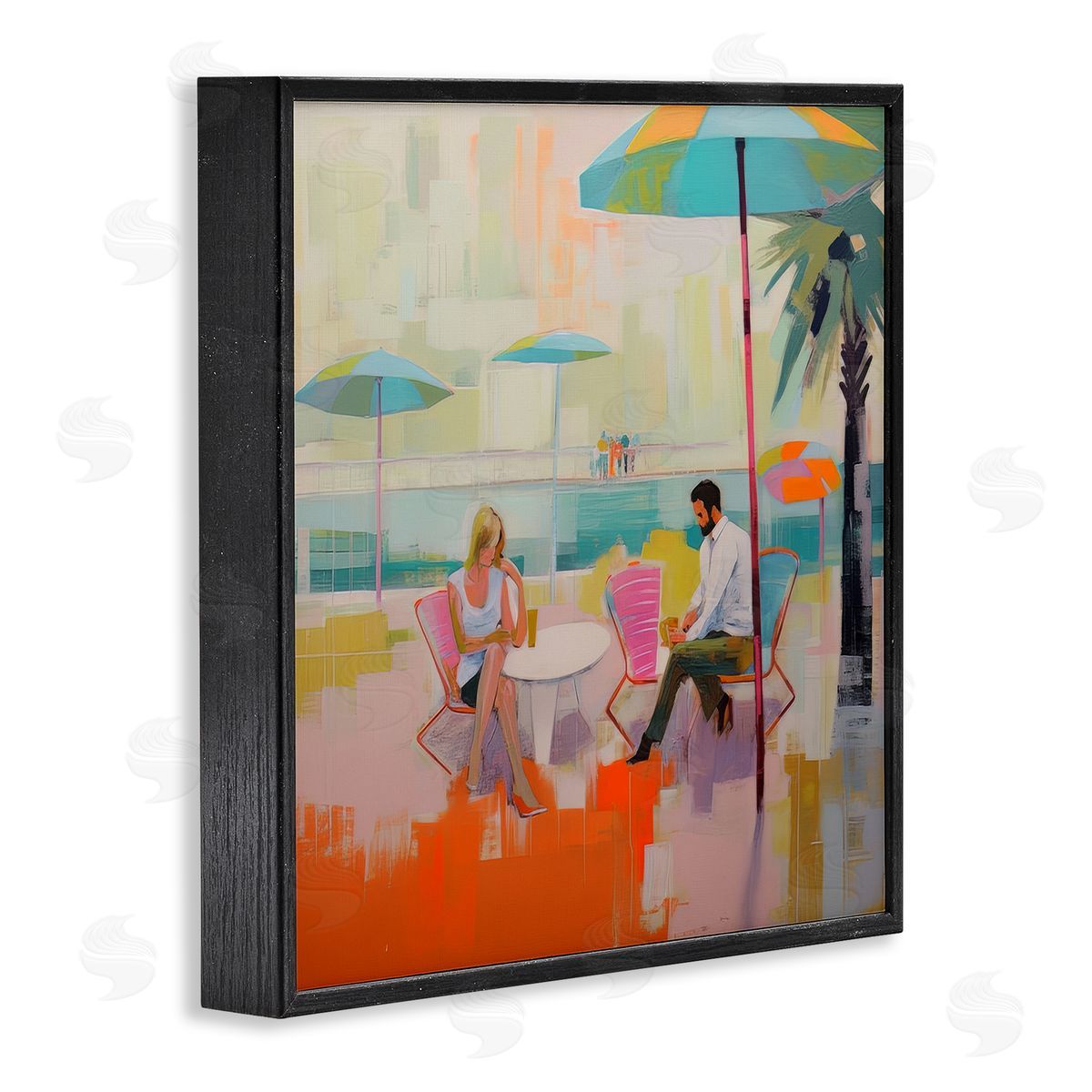Irena Orlov Couple at Beach Abstract Black Framed Giclee Wall Artside_