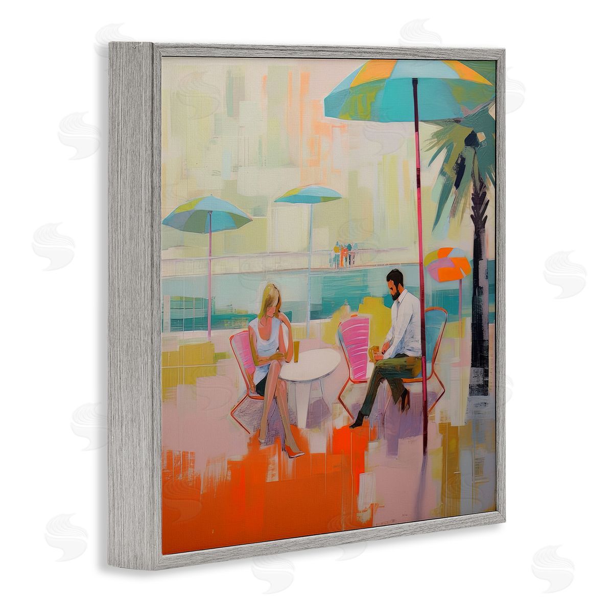 Irena Orlov Couple at Beach Abstract Gray Framed Giclee Wall Artside_