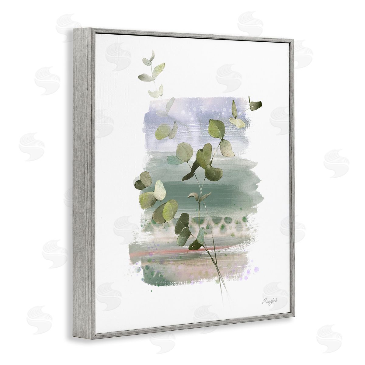 Roozbeh Eucalyptus Herb Painting Gray Framed Giclee Wall Artside_