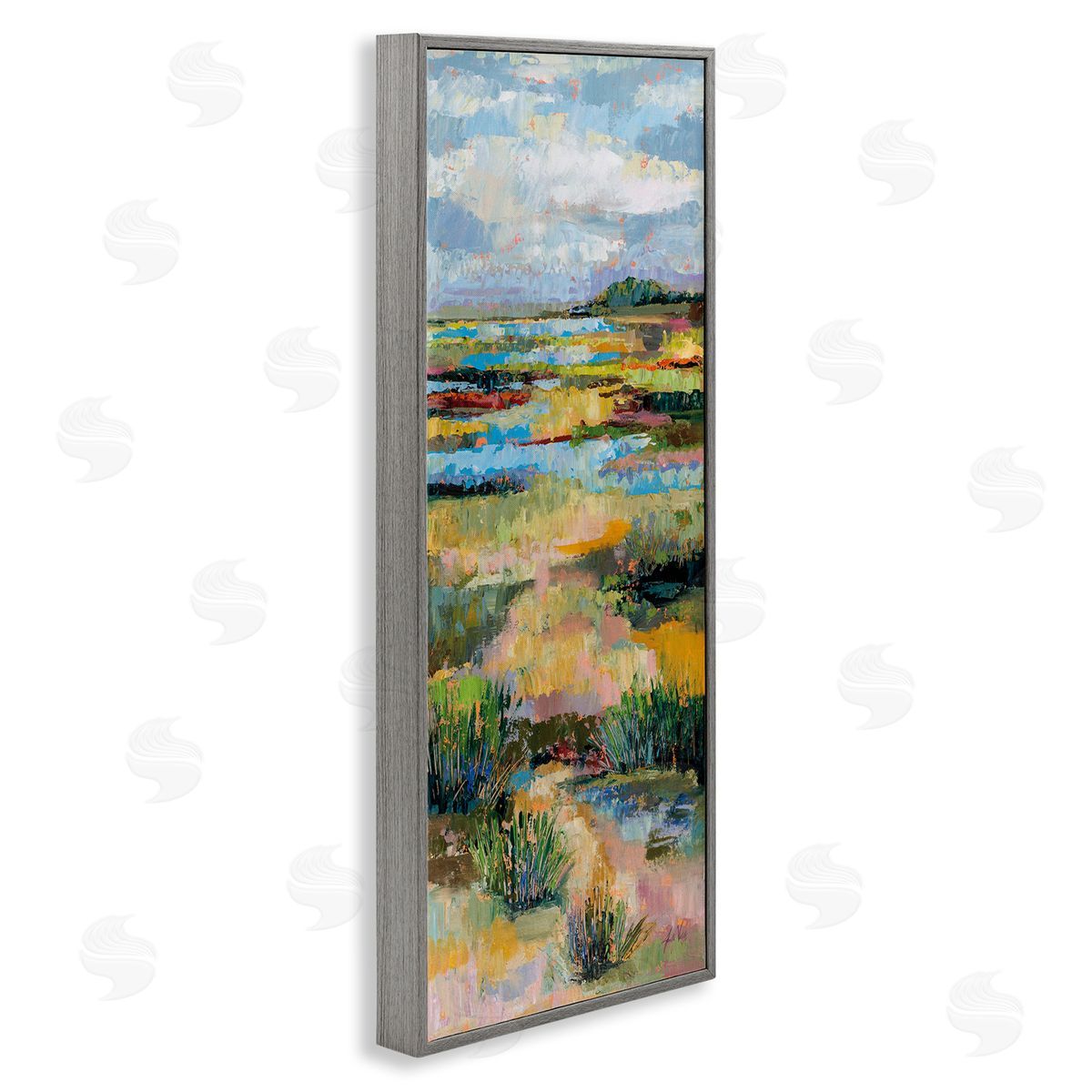 Jeanette Vertentes Abstract River Landscape Gray Framed Giclee Wall Artside_