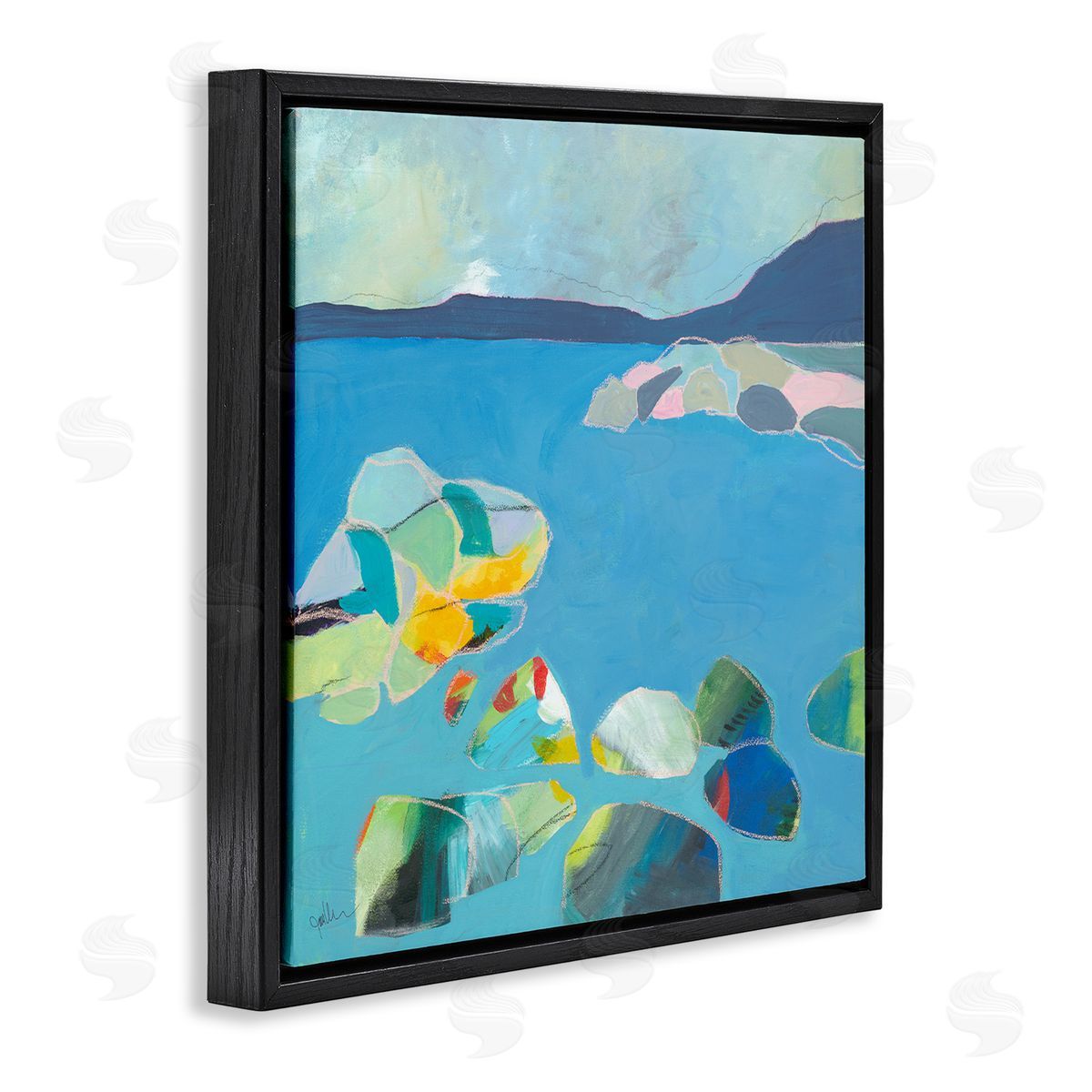 Jan Weiss Contemporary Rocks in Bay Black Floater Frame Canvas Artside_