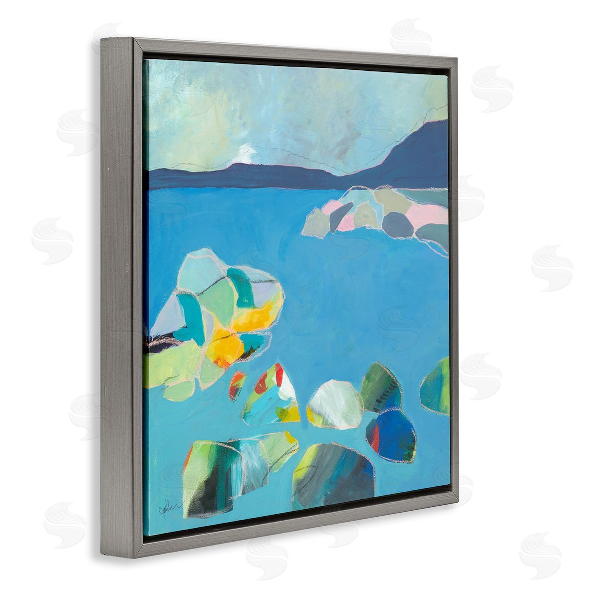 Jan Weiss Contemporary Rocks in Bay Gray Floater Frame Canvas Artside_