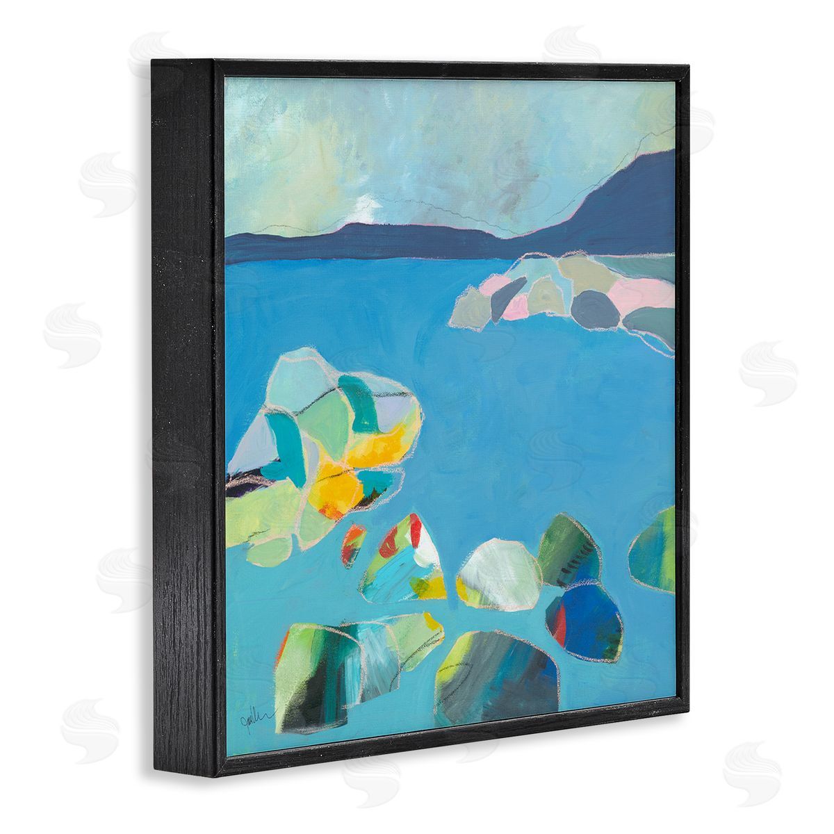 Jan Weiss Contemporary Rocks in Bay Black Framed Giclee Wall Artside_