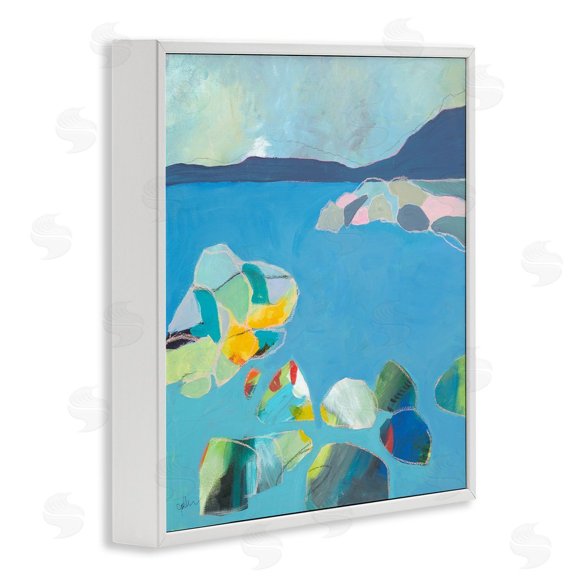 Jan Weiss Contemporary Rocks in Bay White Framed Giclee Wall Artside_