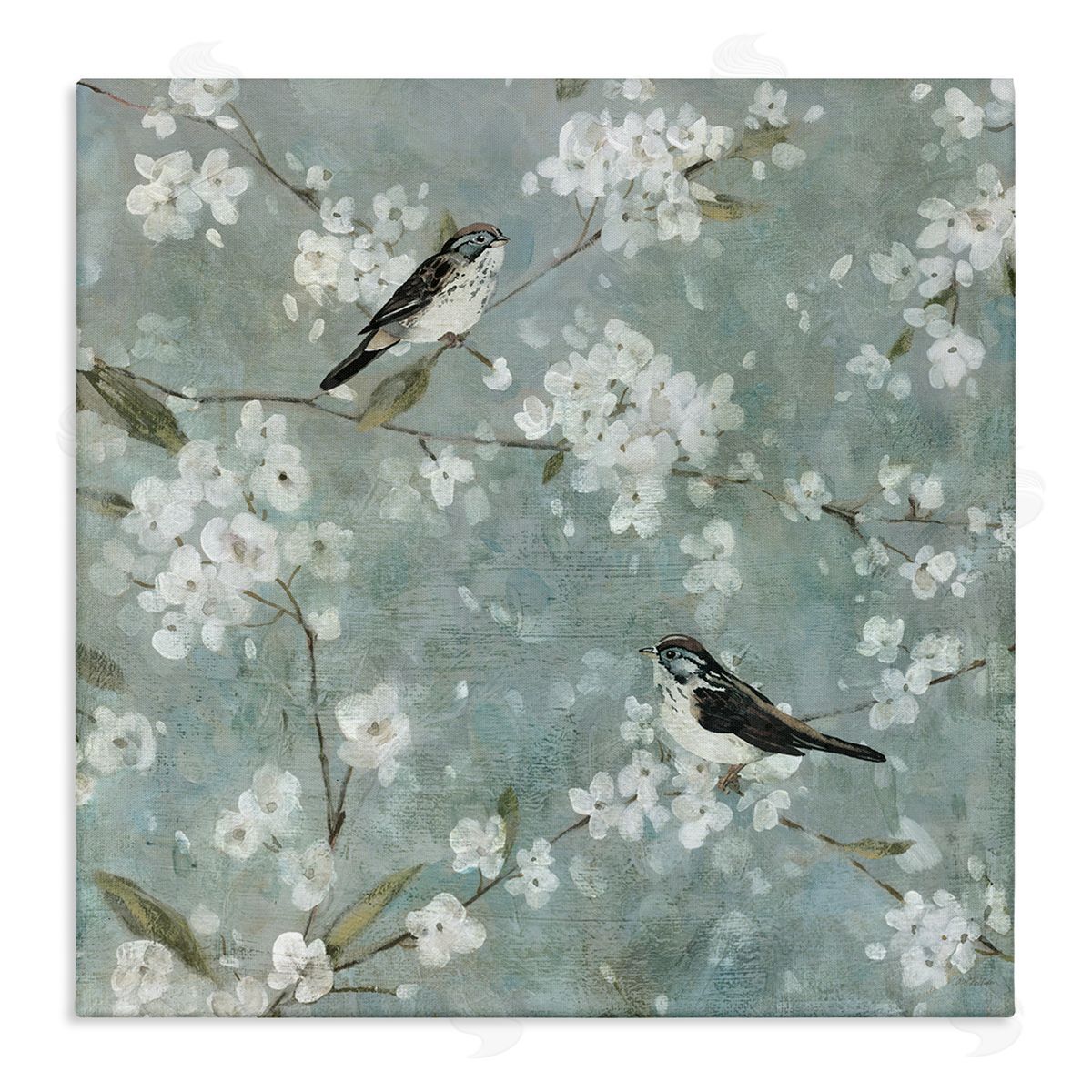 Carol Robinson Sparrows & Cherry Blossoms Canvas Wall Art