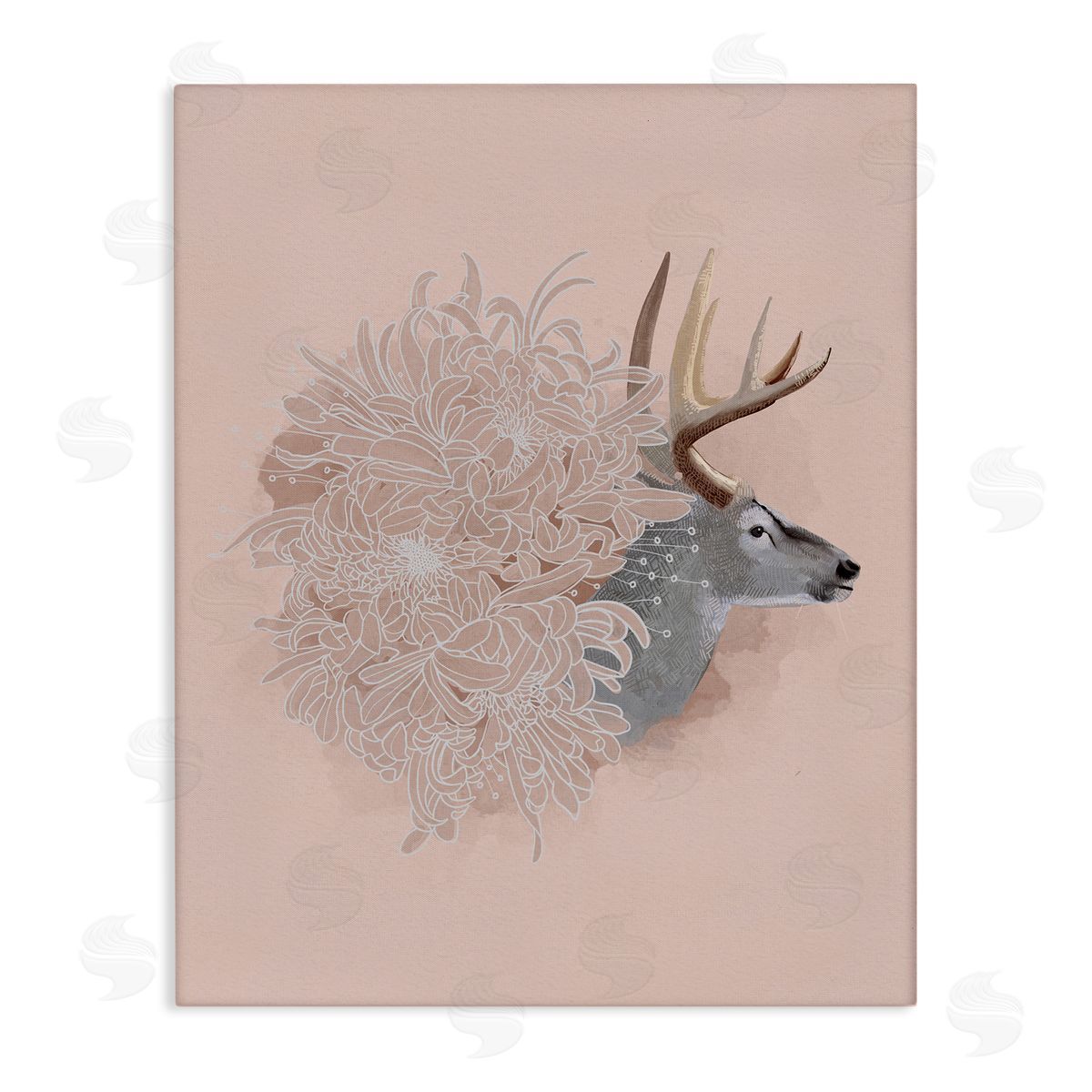 Katie O'Shea Pink Deer & Mum Flower Canvas Wall Art