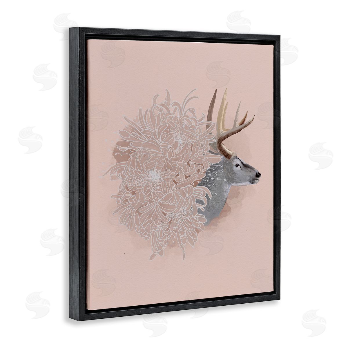 Katie O'Shea Pink Deer & Mum Flower Black Floater Frame Canvas Artside_