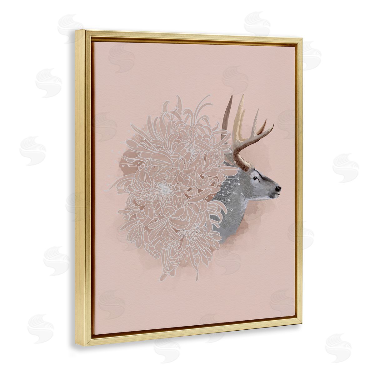 Katie O'Shea Pink Deer & Mum Flower Gold Floater Frame Canvas Artside_
