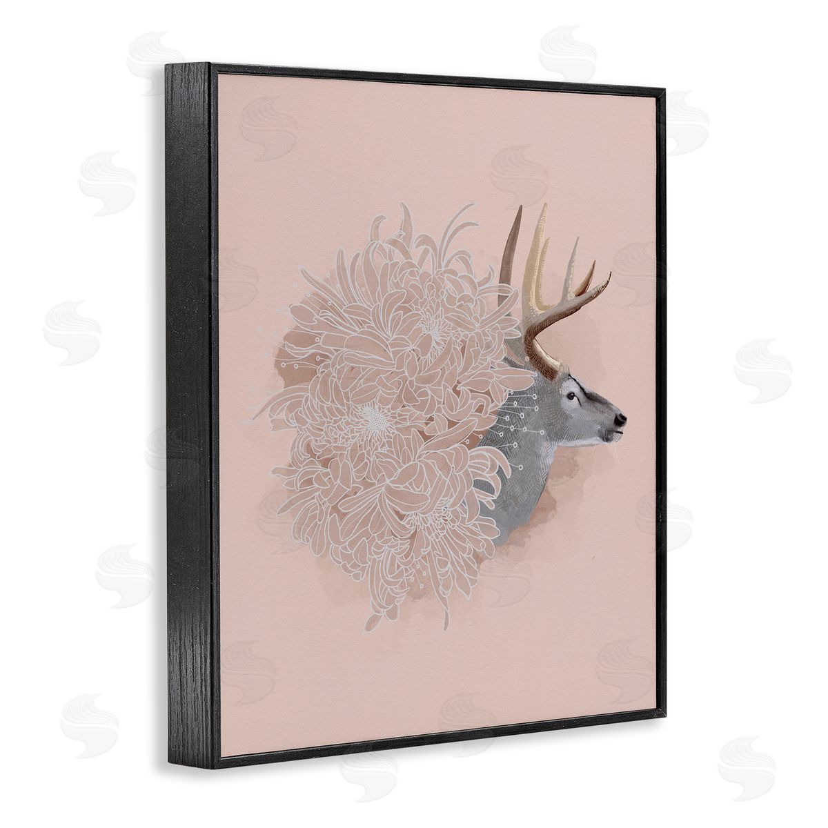 Katie O'Shea Pink Deer & Mum Flower Black Framed Giclee Wall Artside_