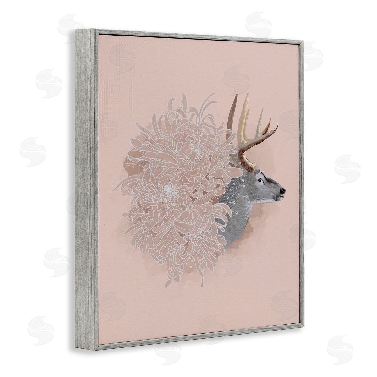 Katie O'Shea Pink Deer & Mum Flower Gray Framed Giclee Wall Artside_