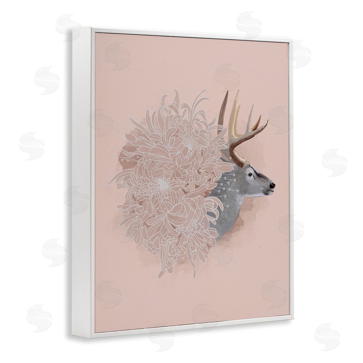 Katie O'Shea Pink Deer & Mum Flower White Framed Giclee Wall Artside_