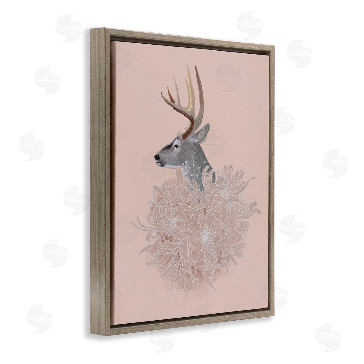 Katie O'Shea Elk & Chrysanthemum Brown Floater Frame Canvas Artside_
