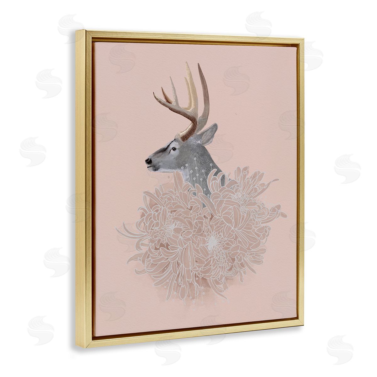 Katie O'Shea Elk & Chrysanthemum Gold Floater Frame Canvas Artside_