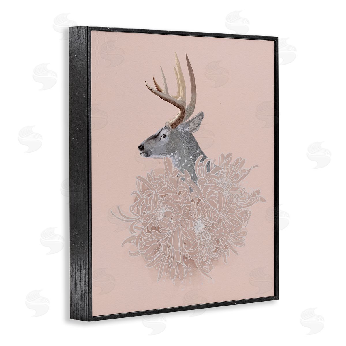Katie O'Shea Elk & Chrysanthemum Black Framed Giclee Wall Artside_