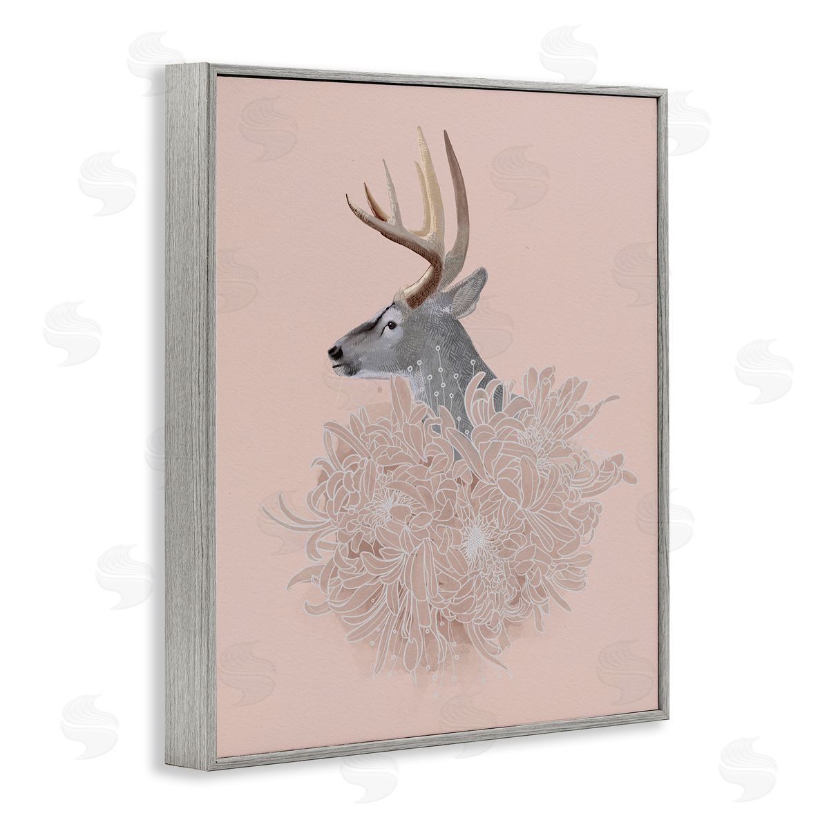 Katie O'Shea Elk & Chrysanthemum Gray Framed Giclee Wall Artside_