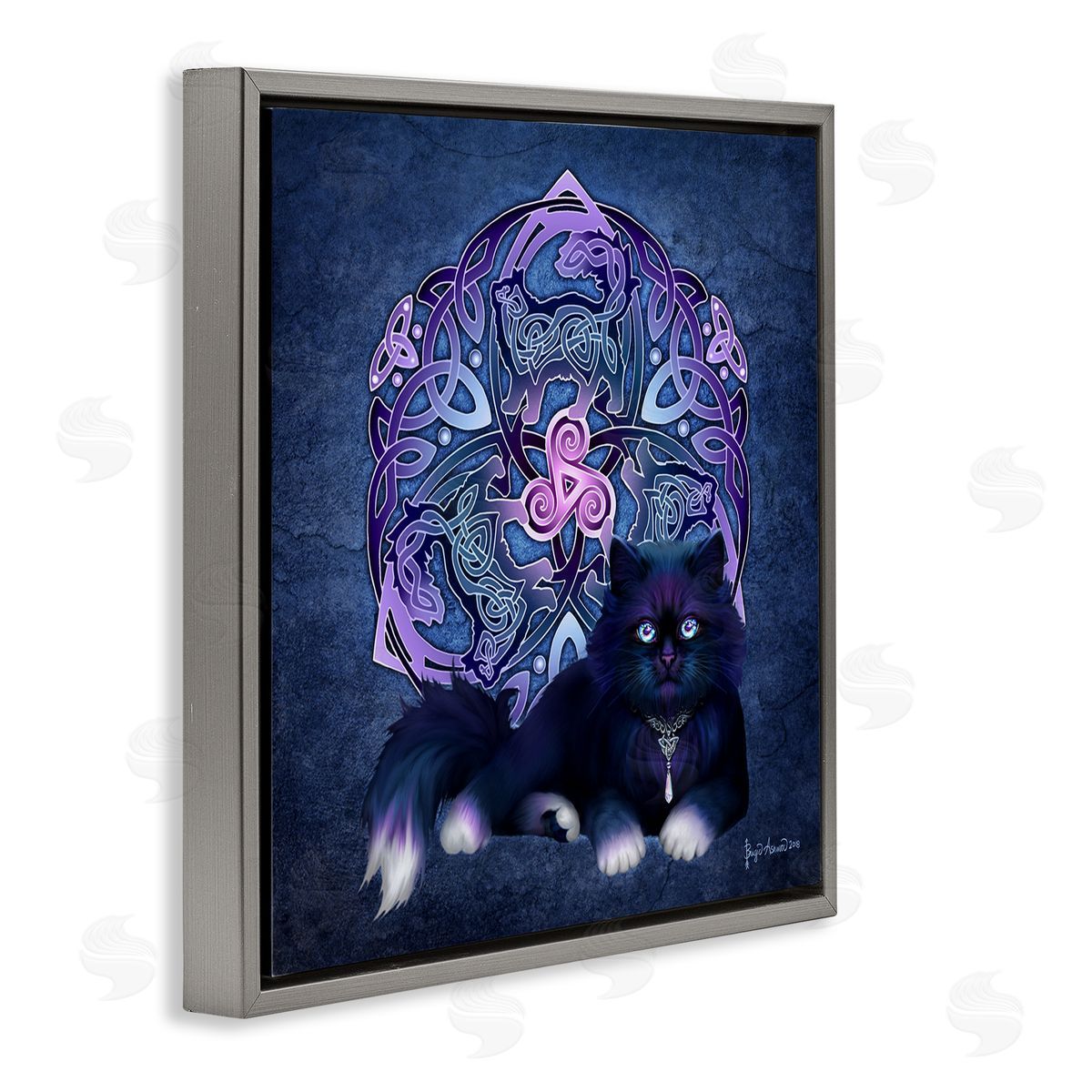 Brigid Ashwood Celtic Black Cat Fractal Gray Floater Frame Canvas Artside_