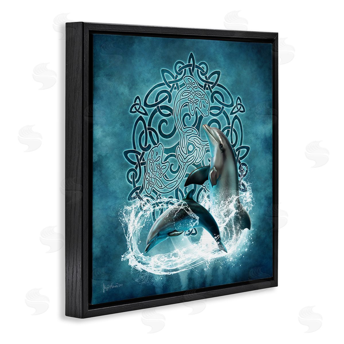 Brigid Ashwood Dolphin Celtic Knot Pattern Black Floater Frame Canvas Artside_